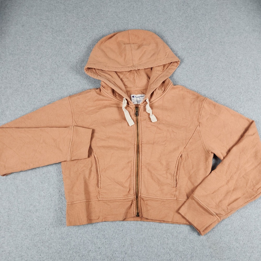 Champion Cropped Hoodie Womens Small Peach Soft Cozy Comfy Long Sleeve Full Zip